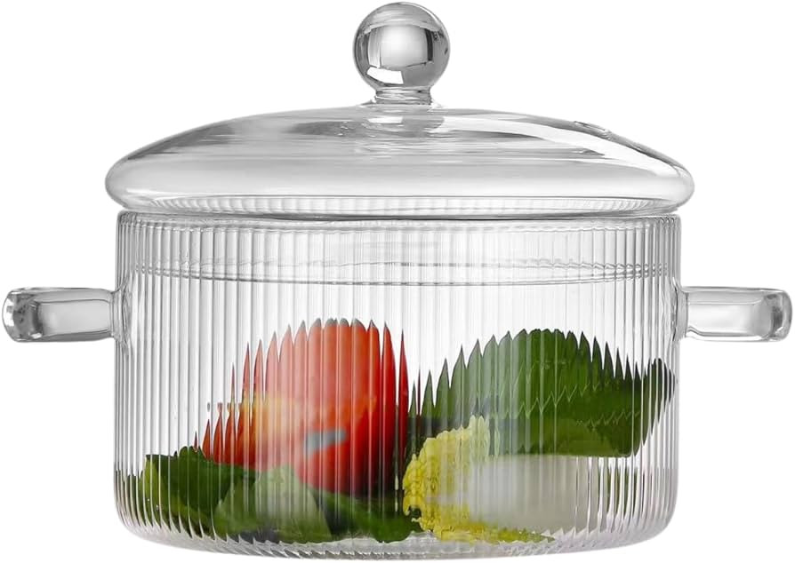 Glass Cooking Pot with Lid - 1.8 quartz/60oz Heat Resistant Borosilicate Glass Cookware Stovetop ... | Amazon (US)