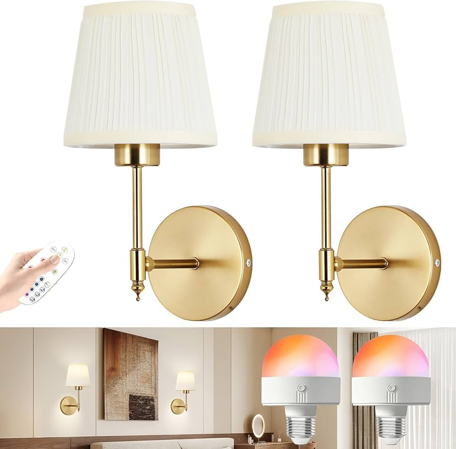 Battery Operated Wall Lights indoor,Rechargeable Wall Lights with Remote,Wireless Wall Sconce wit... | Amazon (UK)
