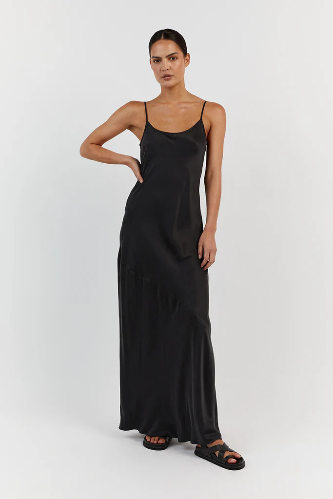 LAYLA BLACK SILK MIDI DRESS | DISSH