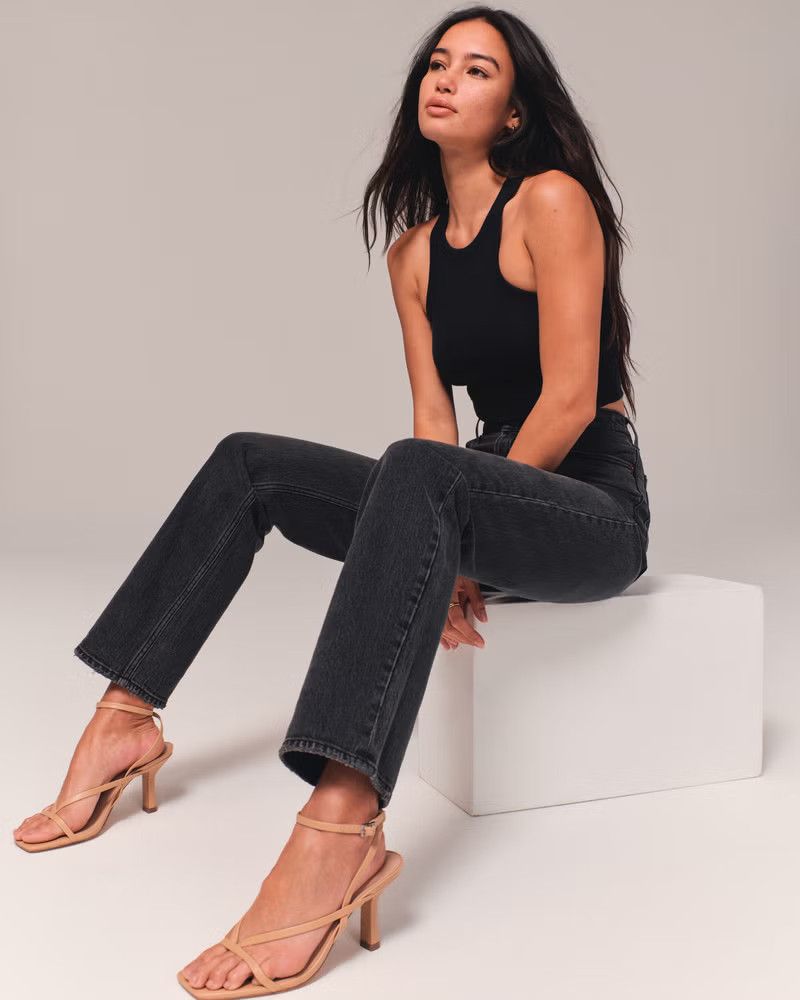 Women's Ultra High Rise 90s Straight Jeans | Black Jeans Outfit | Abercrombie Jeans | Abercrombie & Fitch (US)