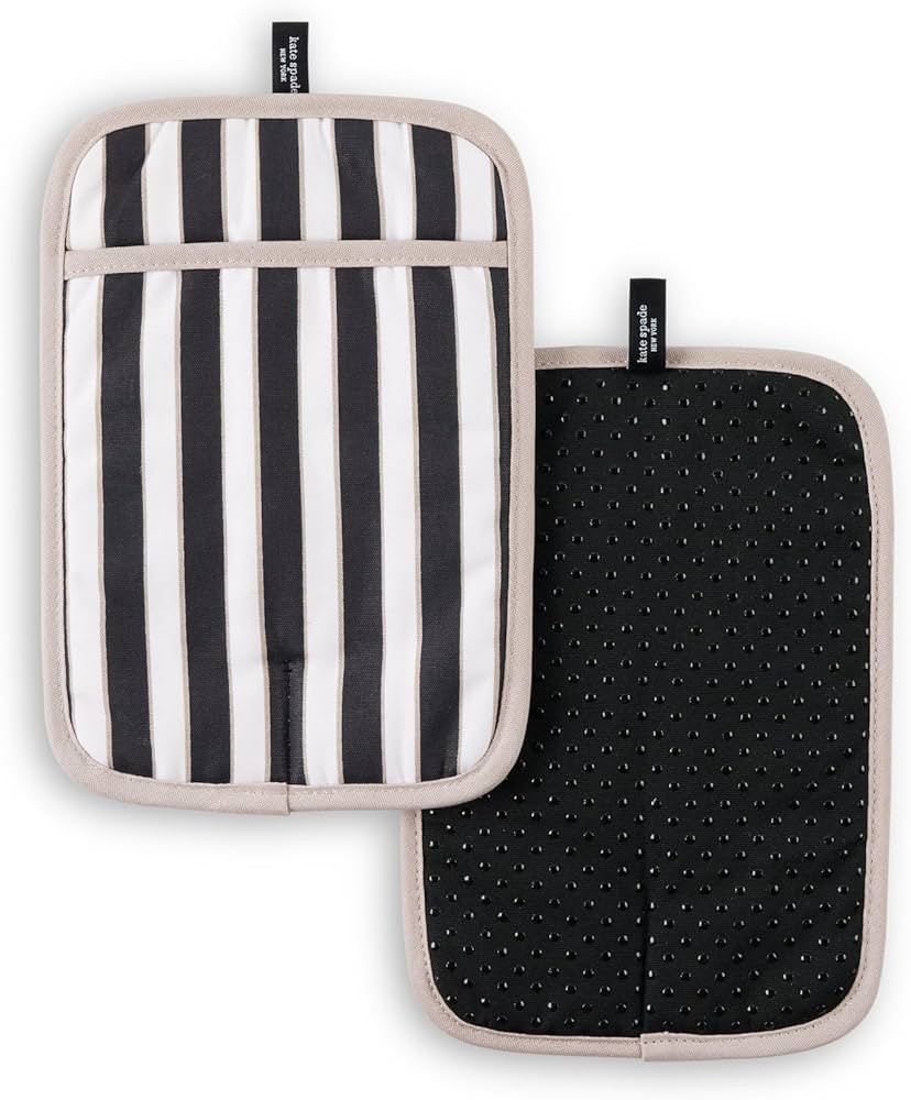 kate spade new york Botanical Stripe Pot Holder 2-Pack Set, 7" x 10", Black/Beige | Amazon (US)