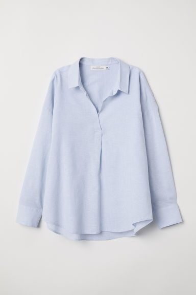 H & M - Oversized Linen-blend Shirt - Blue | H&M (US + CA)