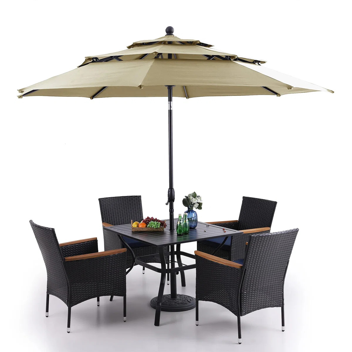 Argyri 4 - Person Wicker Patio Dining Set with Square Table , Cushions Included | Wayfair North America