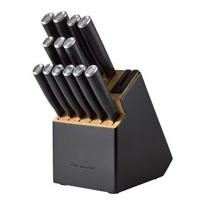 KitchenAid 14pc 2-Tone Block Knife Set Black: High Carbon Stainless Steel, Forged Cutlery, Hand Wash, Lifetime Warranty | Target