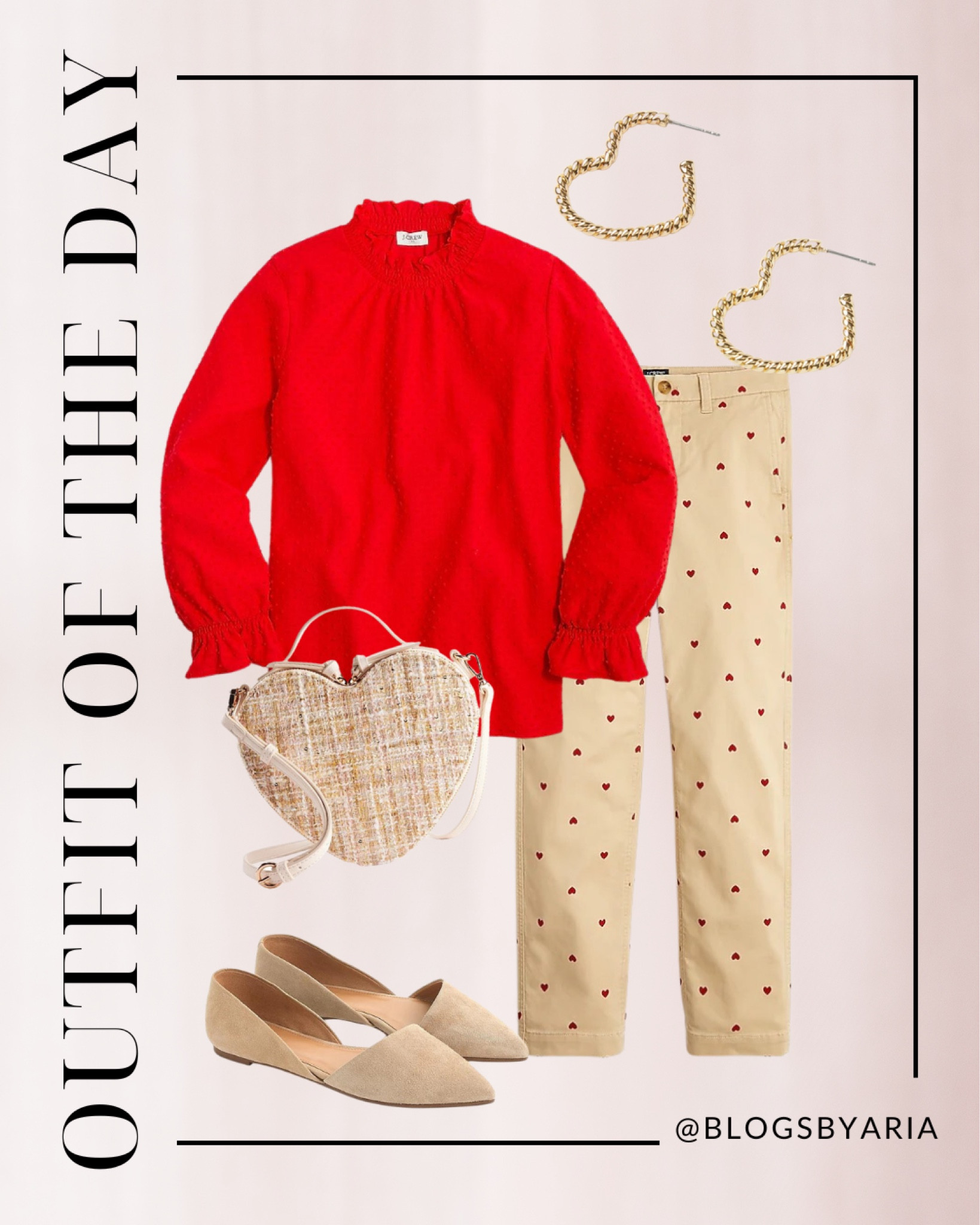 Outfit of the day for Valentine’s Day! Red heart print pants, we’re long sleeve blouse, heart earrings, heart bag 

#LTKstyletip #LTKSeasonal #LTKFind