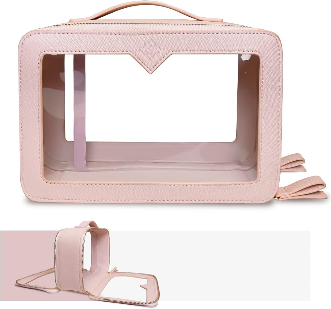 Hiwoss Clear Makeup Bag with Brush Organizer for Women,Travel Transparent Makeup Train Case with Top | Amazon (US)