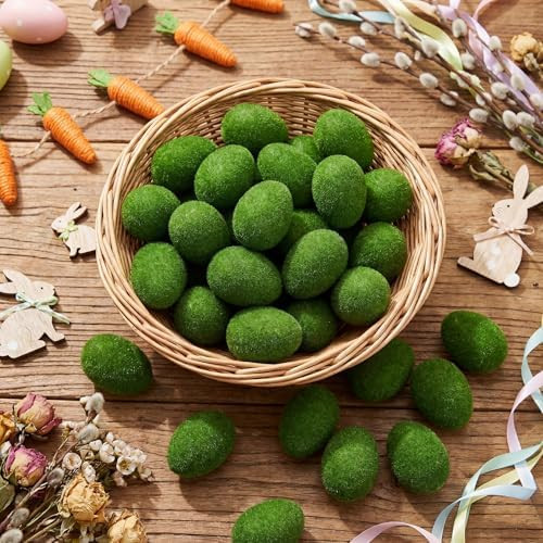 30 Pcs Artificial Moss Easter Eggs 2 Inch Faux Green Easter Egg for Spring Table Centerpiece Vase... | Amazon (US)