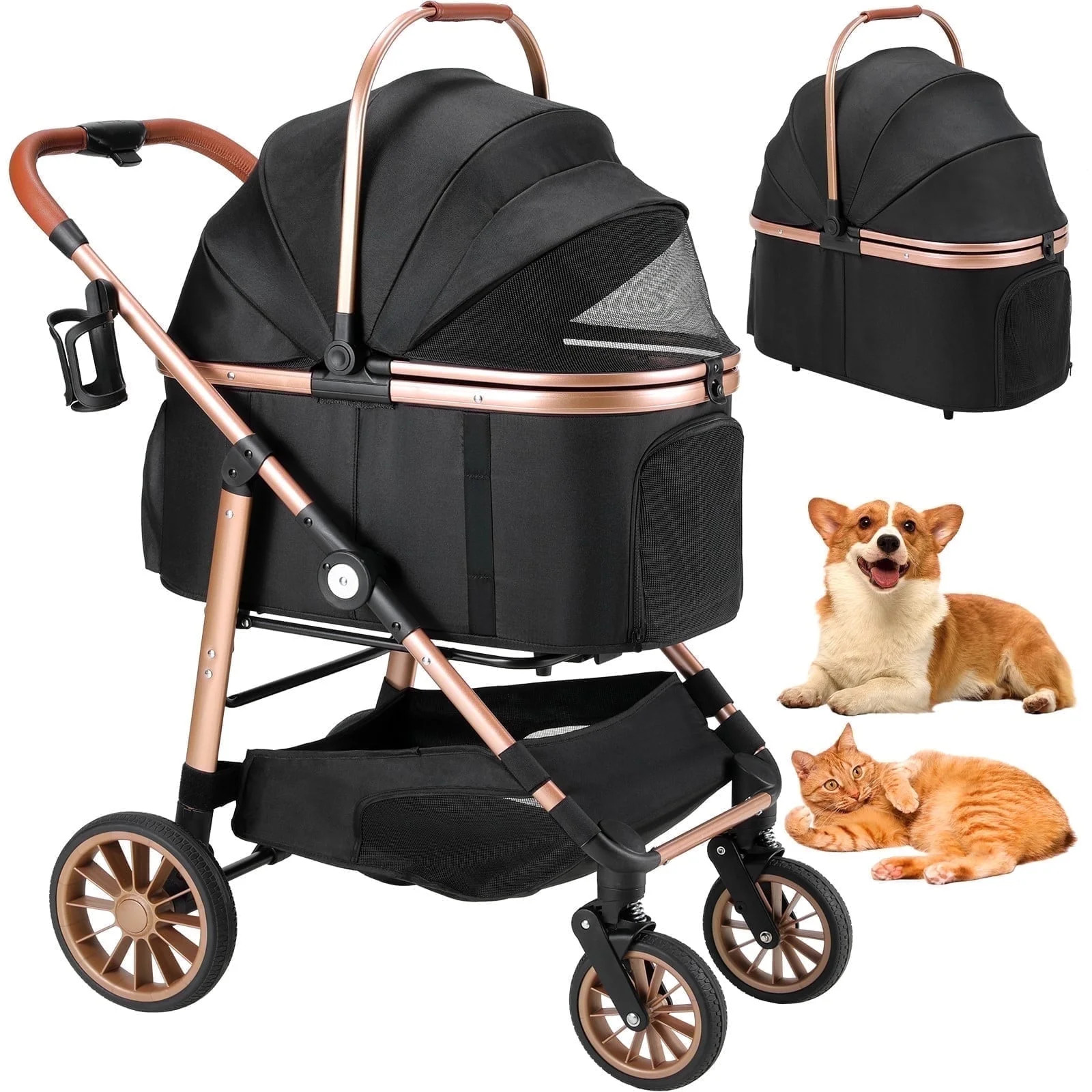 TLGREEN 4-Wheel Stable Pet Stroller for Medium Dogs/ Cats (55lbs Max) - 3-in-1 Convertible Design... | Walmart (US)