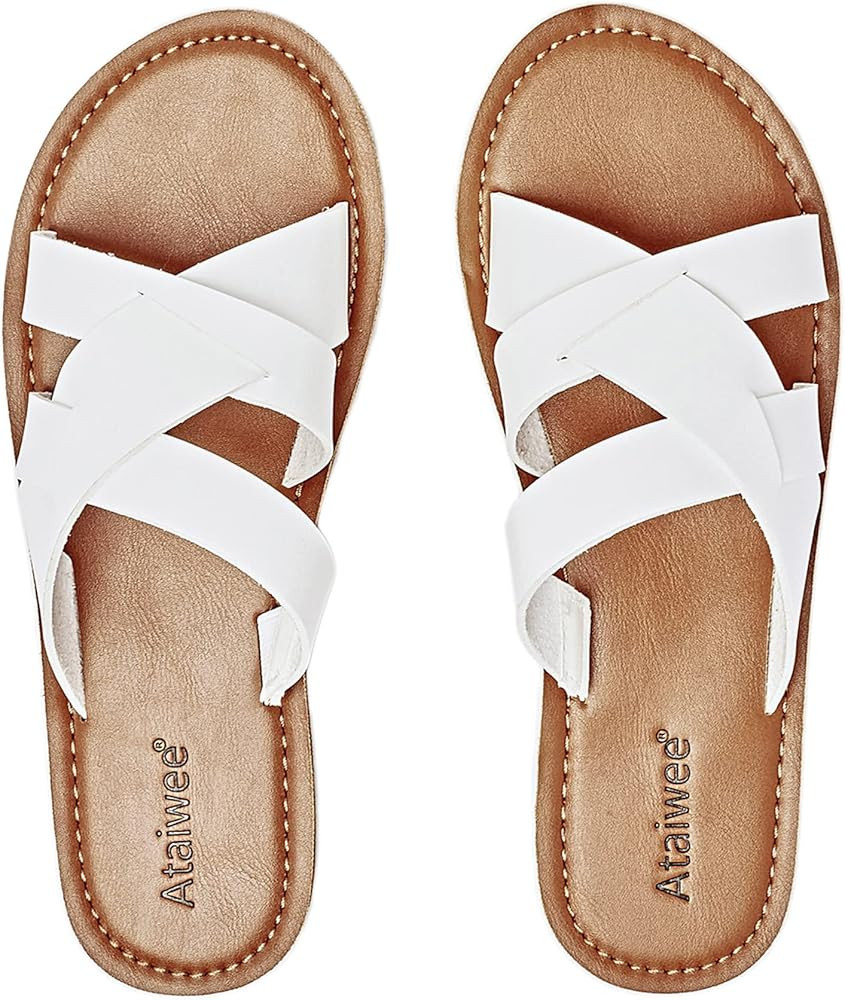 Ataiwee Women's Slide Sandals,Slip On Casual Vegan Thong Strappy Summer Shoes. | Amazon (US)