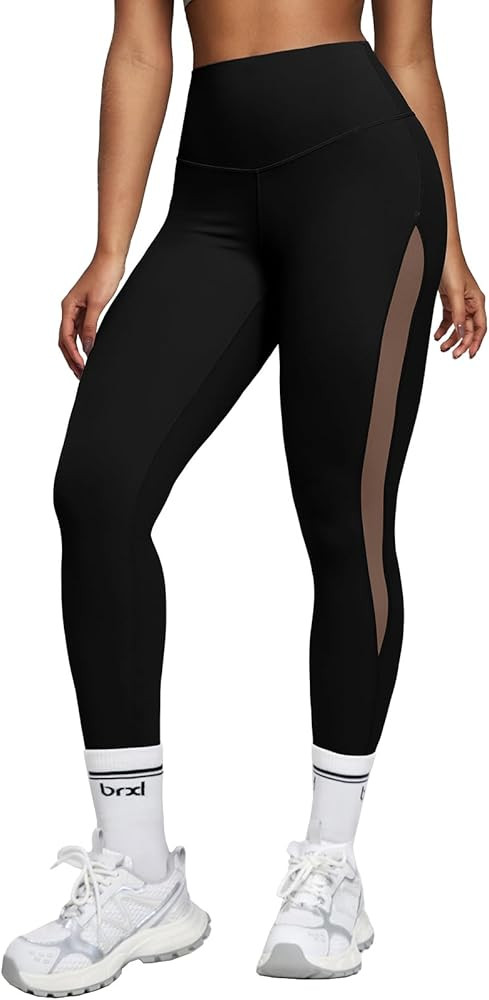 BRXL Compression Leggings for Women Tummy Control High Waist Workout Leggings with Mesh Athletic ... | Amazon (US)