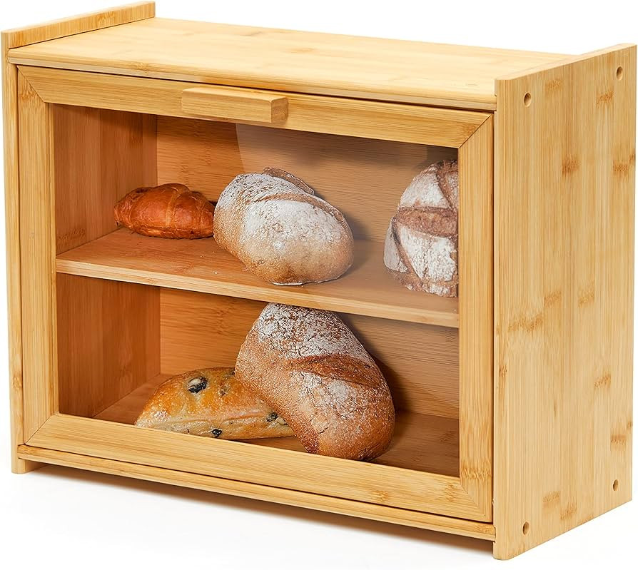 RoyalHouse Premium Bamboo Double Layer Bread Box With Clear Window, Bread Storage And Organizer f... | Amazon (US)