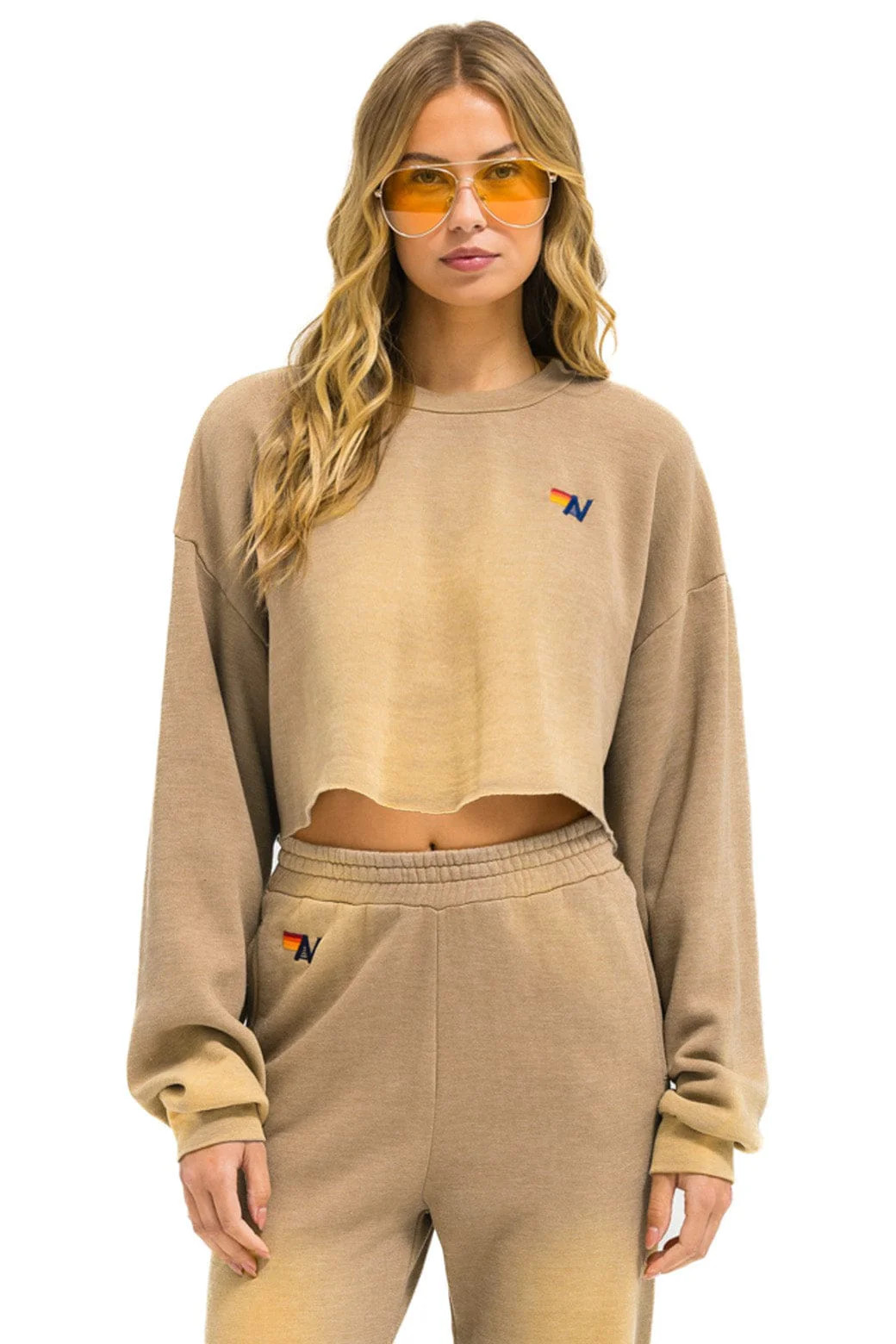 ESSENTIAL CROPPED CREW SWEATSHIRT RELAXED - FADED TAN | Aviator Nation