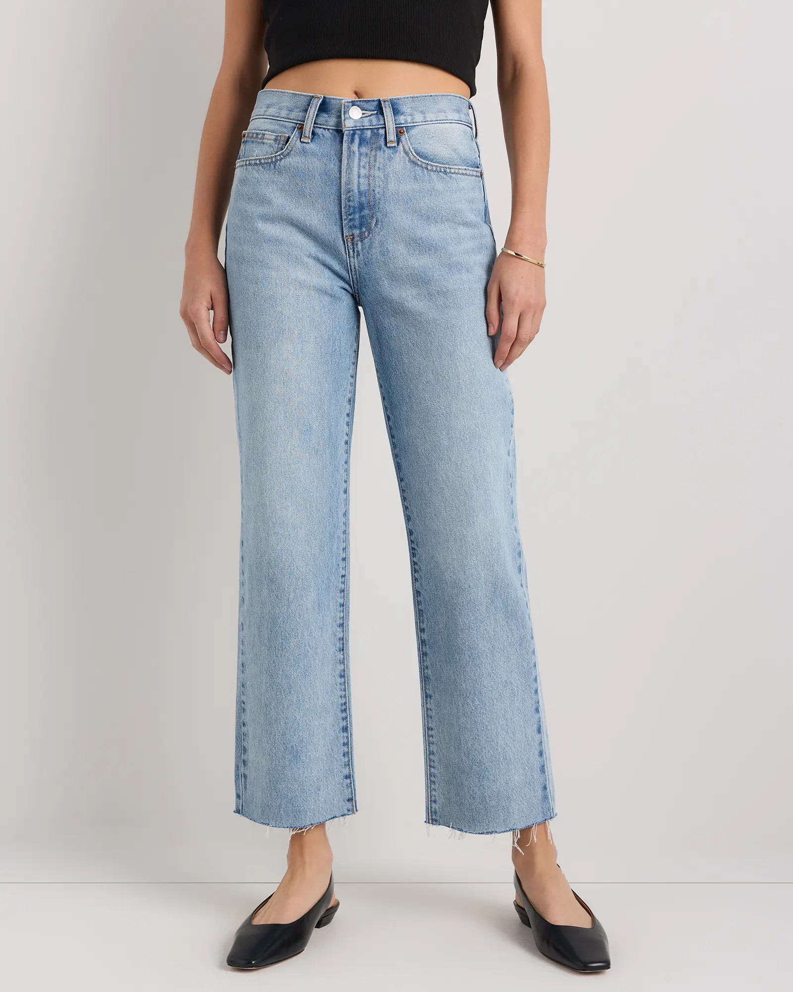 Bella Rigid Straight Jeans in Powder Blue Raw Hem | Quince