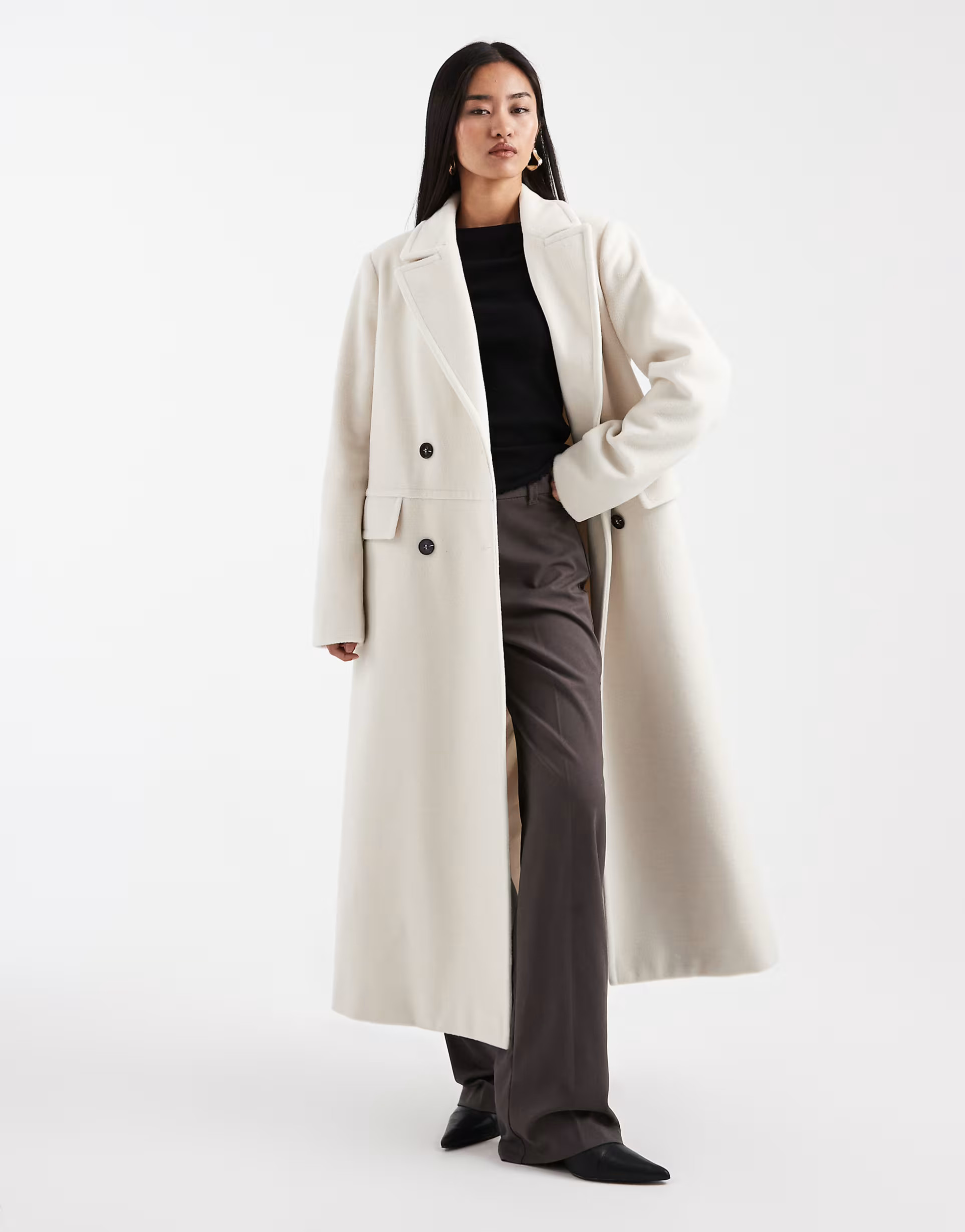 4th & Reckless wool look double breasted longline structured formal coat in cream | ASOS (Global)