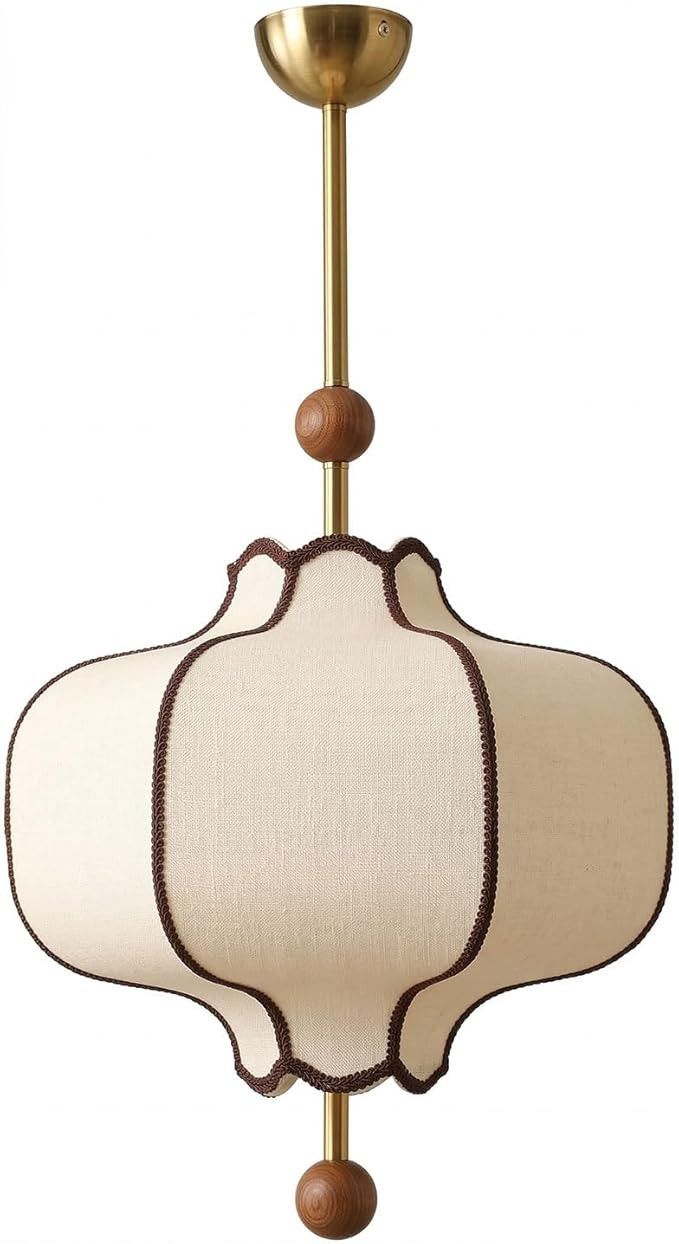 Modern Fabric Pendant Light, 15.7in Hang Pendant Lights with Fabric Shade, Wooden Grain Finish, A... | Amazon (US)