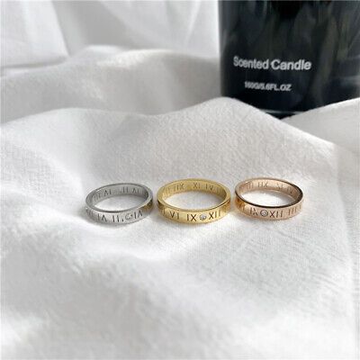 4mm Woman 18k Gold Plated Roman Numeral CZ Band Ring Wedding Friendship | eBay UK