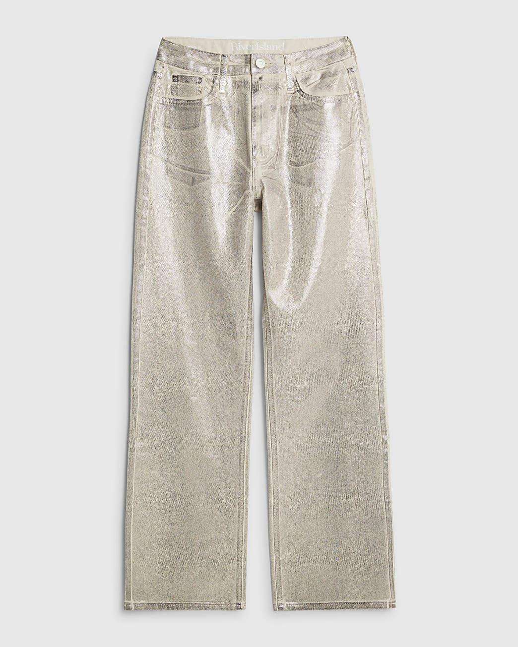 Cream Metallic Coated Relaxed Straight Jeans | River Island UK & IE