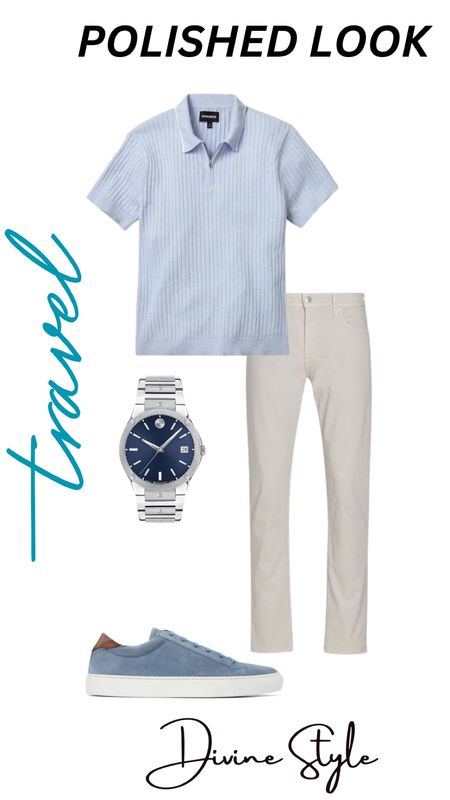 Travel in style guys, from the airplane to boat, car travel looking your best in this easy yo wear outfit. Zipped neck polo shirt, colored jeans, watch & sneakers.

#LTKmens #LTKtravel #LTKfit