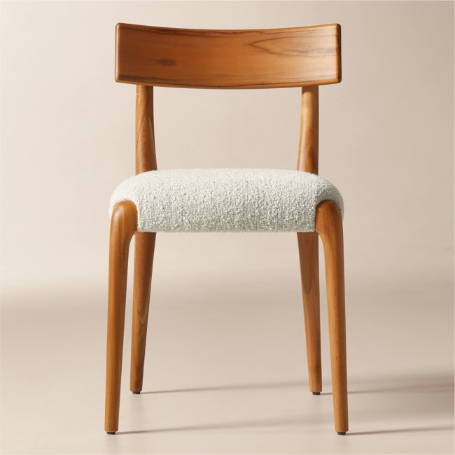 Savanna Teak Wood and Warm White Boucle Dining Chair | CB2