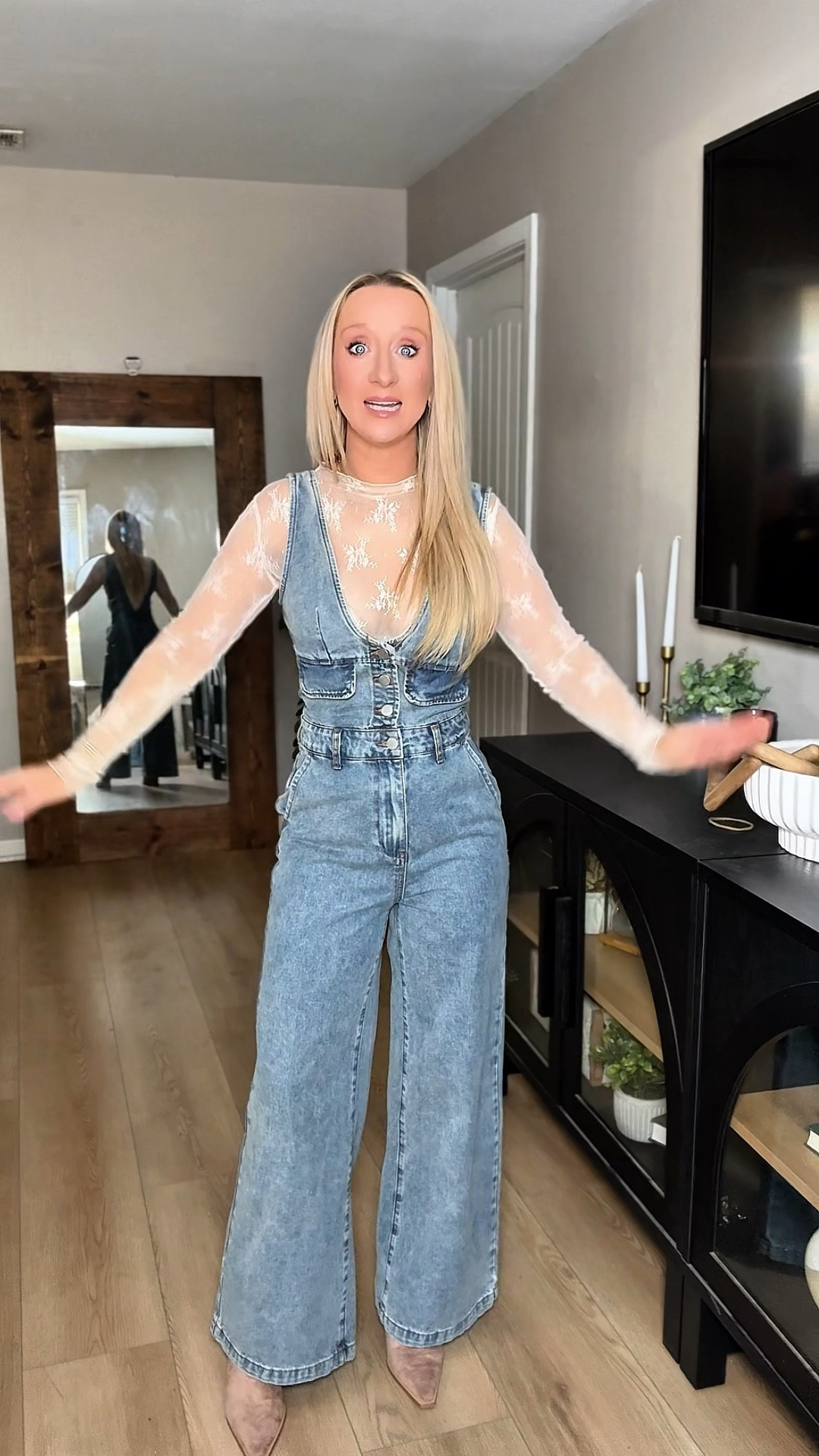 Obsessing over this @CIDER denim jumpsuit! It’s SO good! I paired it with my favorite booties and lace undershirt! Can be worn so many ways! 

#LTKootd #LTKPetite #LTKSaleAlert