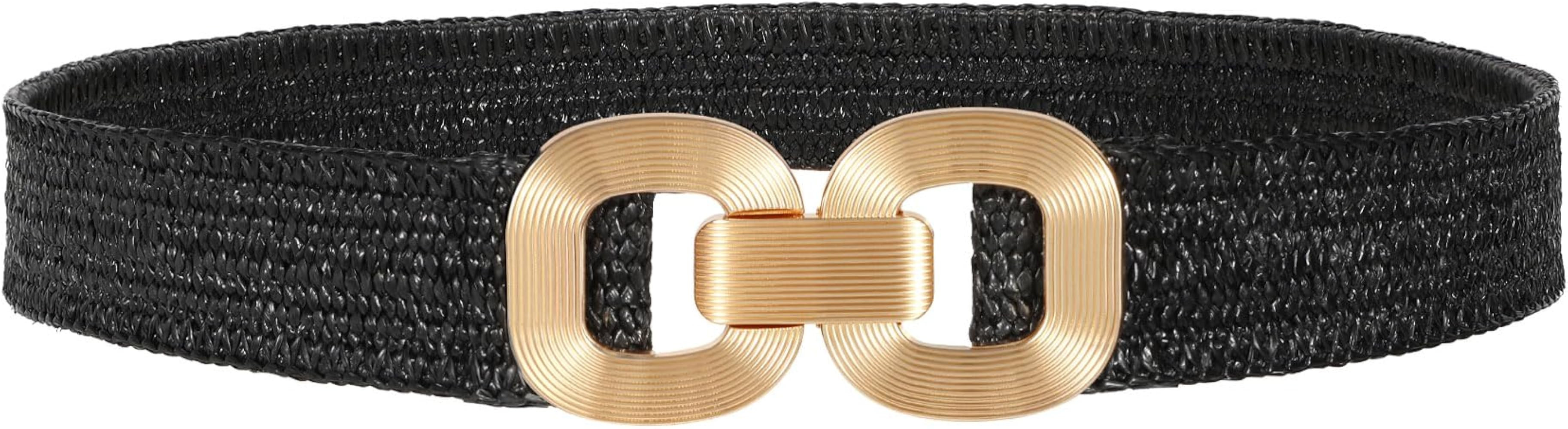 LEACOOLKEY Woven Straw Waist Belt for Women Boho Belt for Dress Braided Wide Stretch Belt | Amazon (US)