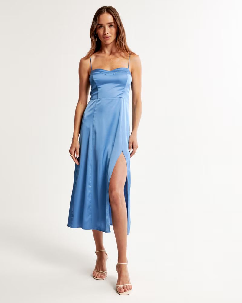 Satin High-Slit Midi Dress | Abercrombie & Fitch (US)