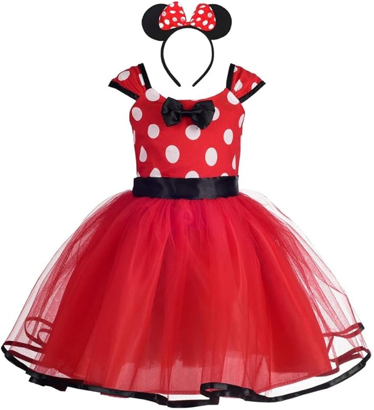 Baby Girl Polka Dots Fancy Dress Up Costume Birthday Party Tulle Dresses with Headband Pink/Red/P... | Amazon (US)