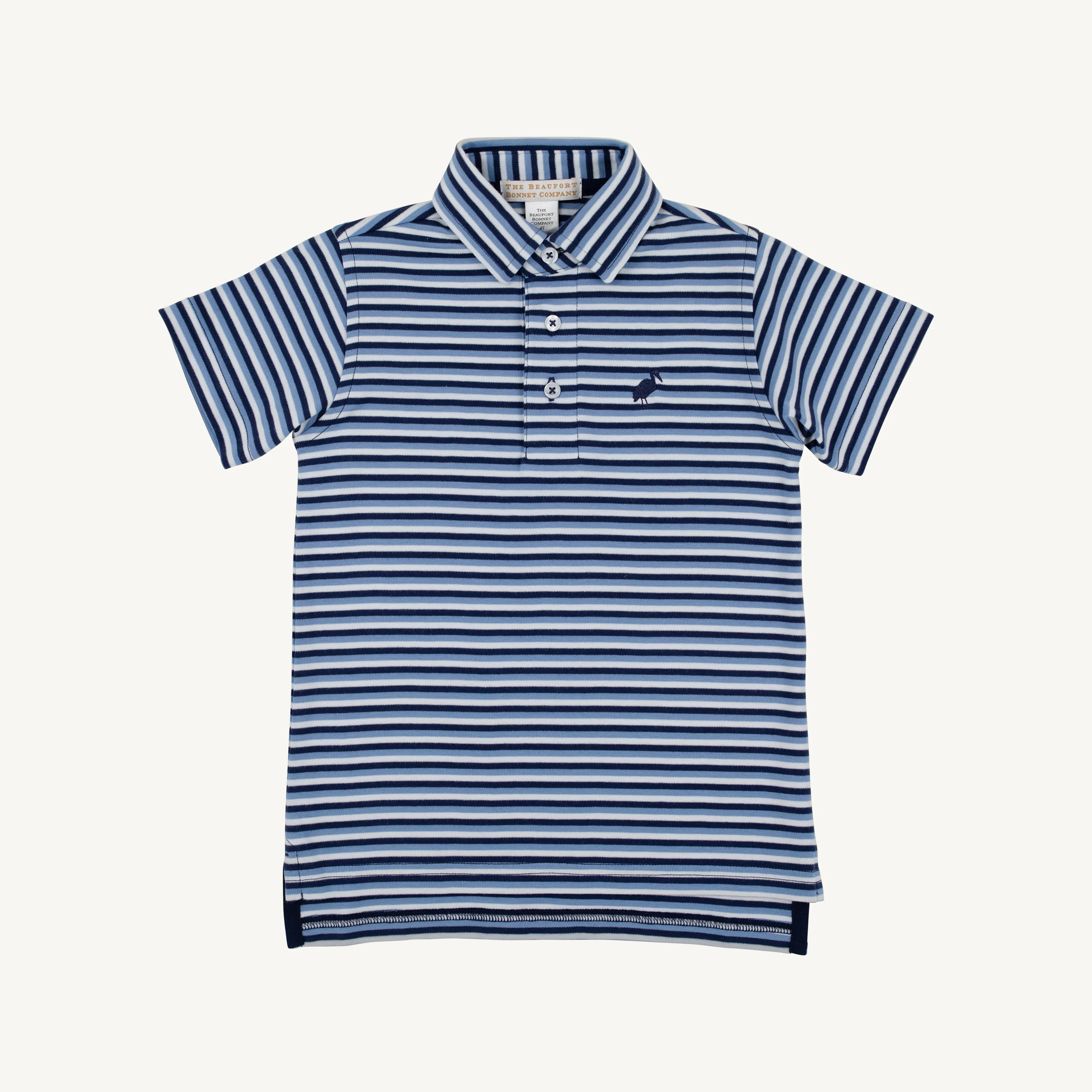 Prim & Proper Polo & Onesie - Sumner County Stripe (Barbados Blue) with Nantucket Navy Stork | The Beaufort Bonnet Company