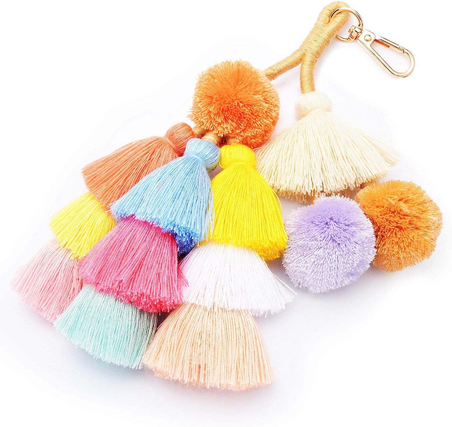 Colorful Boho Pom Pom Tassel Bag Charm Key Chain | Amazon (US)