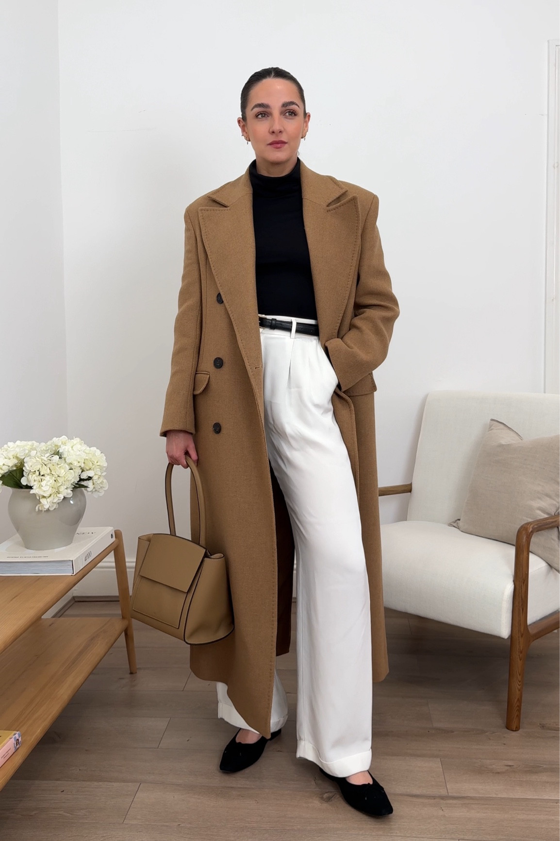 Workwear outfit inspiration, office outfit, Karen Millen, camel coat, brown coat, LilySilk, white trousers, tailored trousers, chic outfit 

#LTKworkwear #LTKeurope #LTKstyletip
