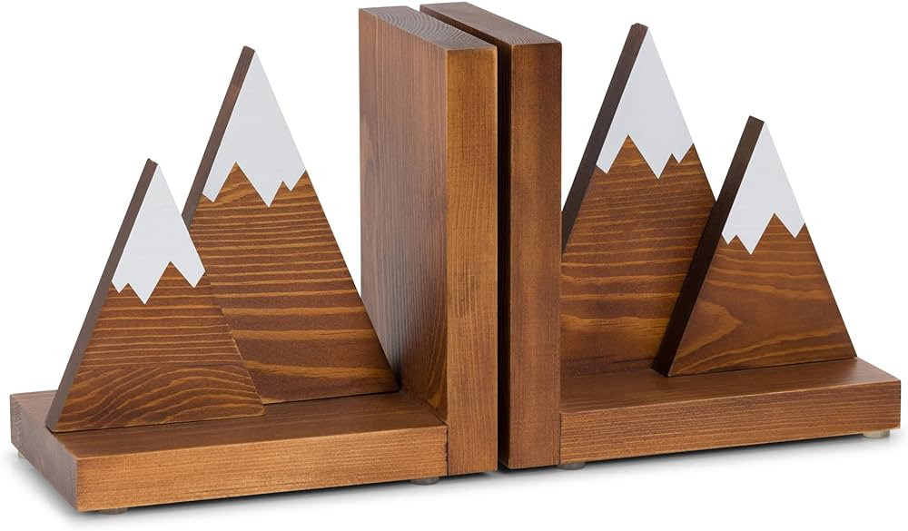 Waratah Designs Mountain Bookends - Mountain Decor for Shelves - Adventure Decor Wooden Book Ends... | Amazon (US)