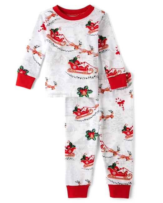Baby And Toddler Matching Family Santa Sleigh Snug Fit Cotton Pajamas - white | The Children's Place
