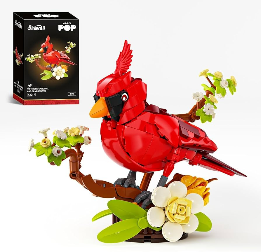 Northern Cardinal Building Set, Male Cardinal Bird with Blooming White Dogwood Flowers, Creative ... | Amazon (US)