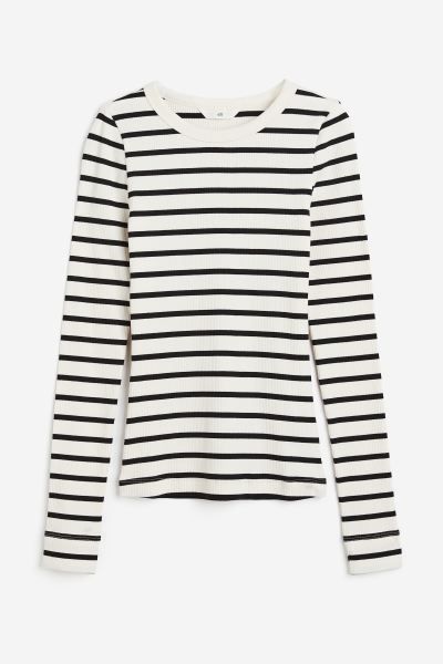 Ribbed Jersey Top - White/striped - Ladies | H&M US | H&M (US + CA)