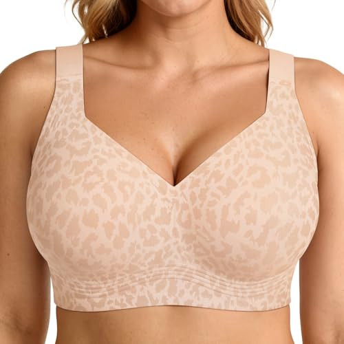 LetsJoli Jelly Bras for Women Push Up Bra Wireless No Underwire Supportive Full Coverage Plus Size for Older Women(Leopard Skin,M) | Amazon (US)