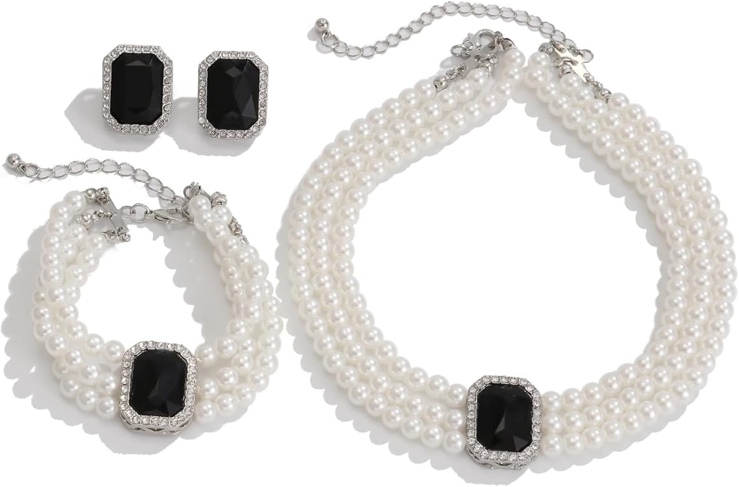 Pearls Layered Choker Necklaces Multilayer Faux Pearl Bracelet Crystal Earrings Jewelry Set 1920s... | Amazon (US)