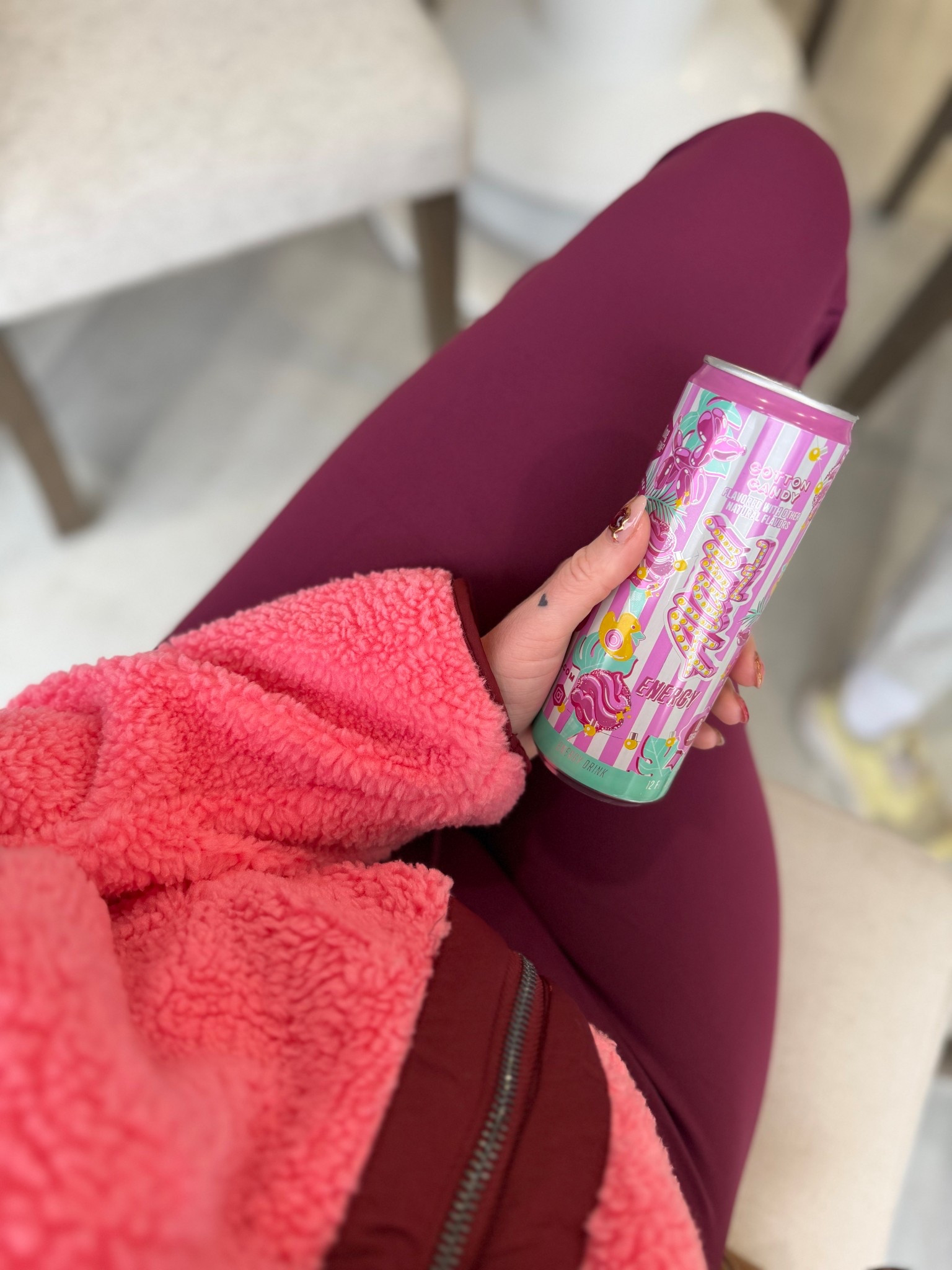 Cozy winter outfit ideas and what to wear when it’s cold outside, flare, leggings, and pink Sherpa zip up