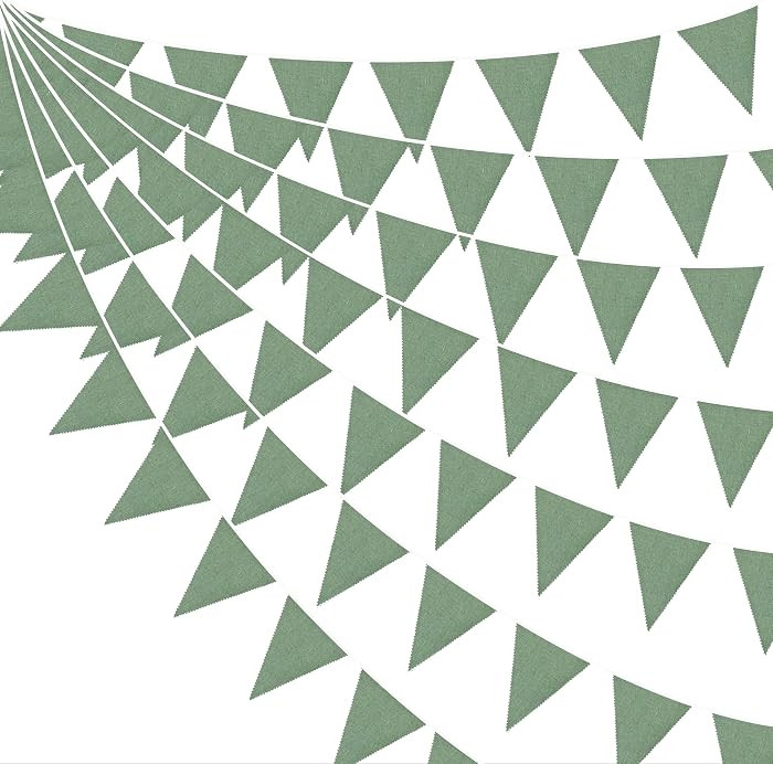 46Ft Sage Green Party Decorations Sage Green Burlap Banner Triangle Pennant Flag Linen Bunting Ga... | Amazon (US)