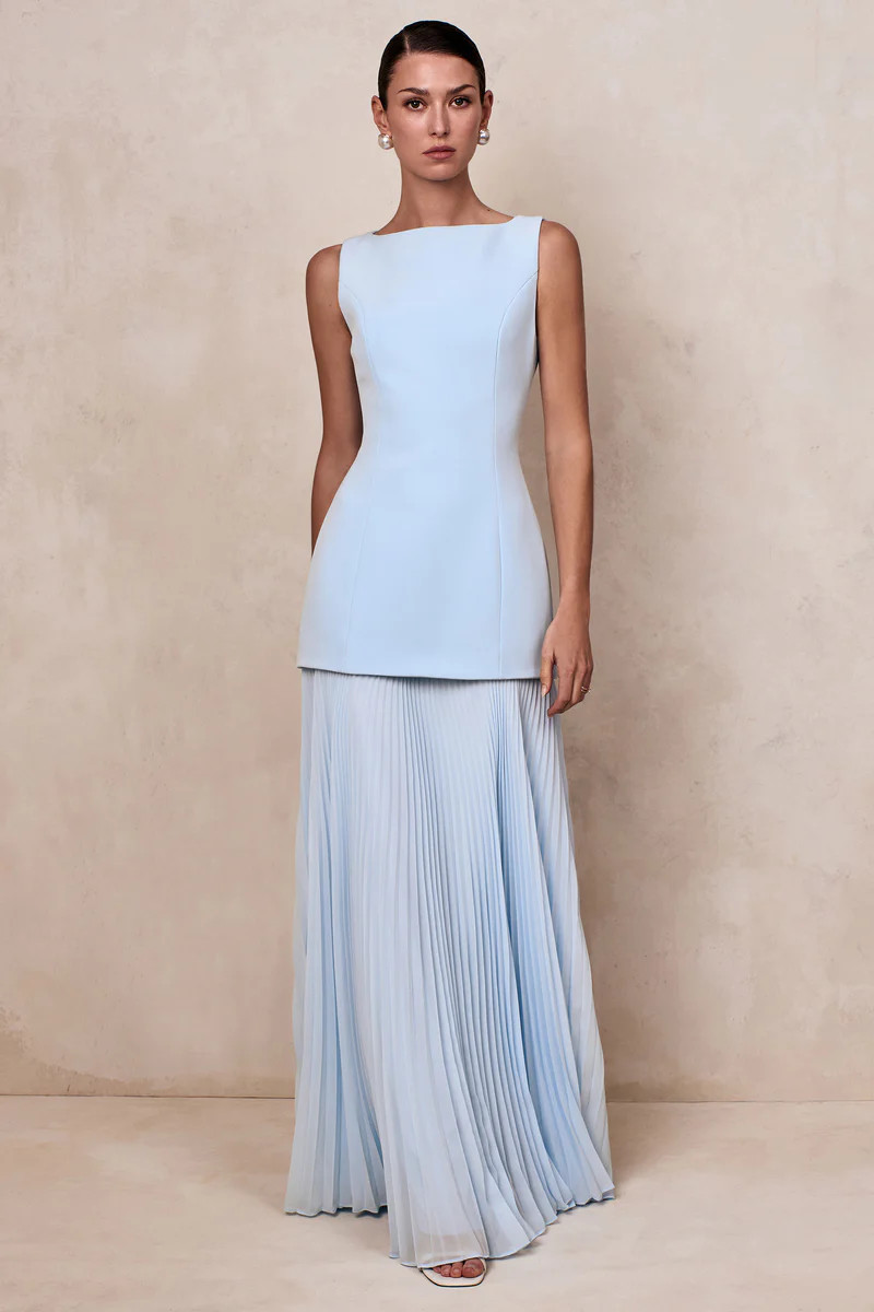 Hadley  Powder Blue Boat-Neck Maxi Dress With Drop-Waist | Club L London