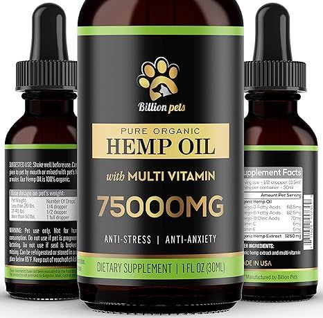 Billion Pets - Hemp Oil for Dogs Cats - Made in USA - Max Potency - Calming Drops for Dogs - Omeg... | Amazon (US)