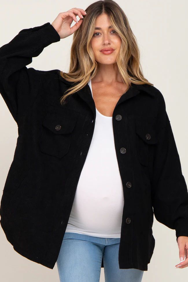 Black Corduroy Maternity Shirt Jacket | PinkBlush Maternity