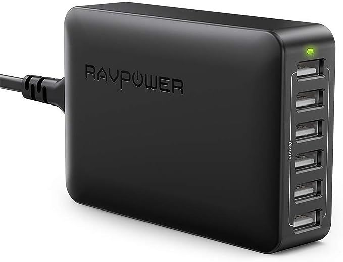 USB Charger RAVPower 60W 12A 6-Port Desktop USB Charging Station with iSmart Multiple Port, Compa... | Amazon (US)