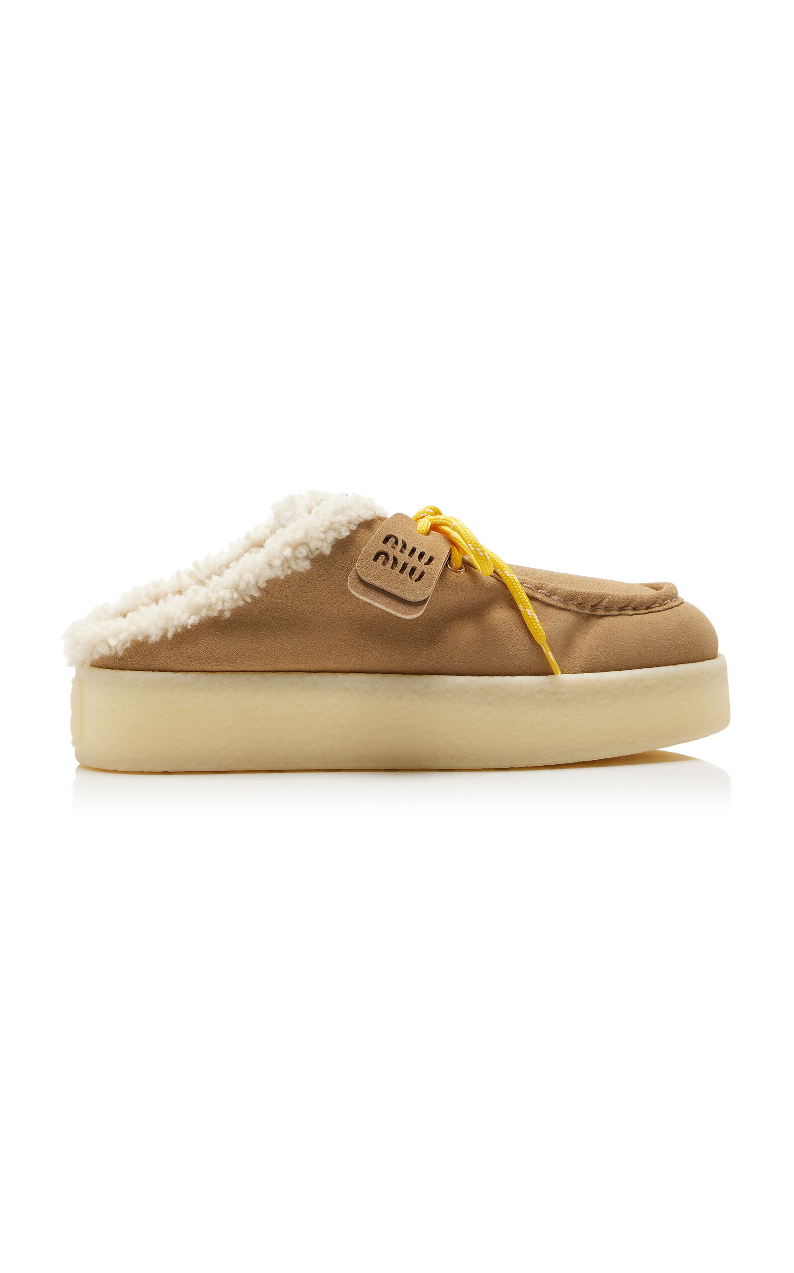 Miu Miu - Sabot Shearling-Lined Suede Mules - Neutral - IT 39.5 - Moda Operandi | Moda Operandi (Global)