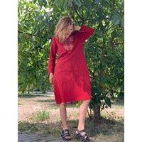Vintage Dress Red Linen Embroidered Boho Style Woman Ethnic Women's/Linen Cotton | Etsy (US)