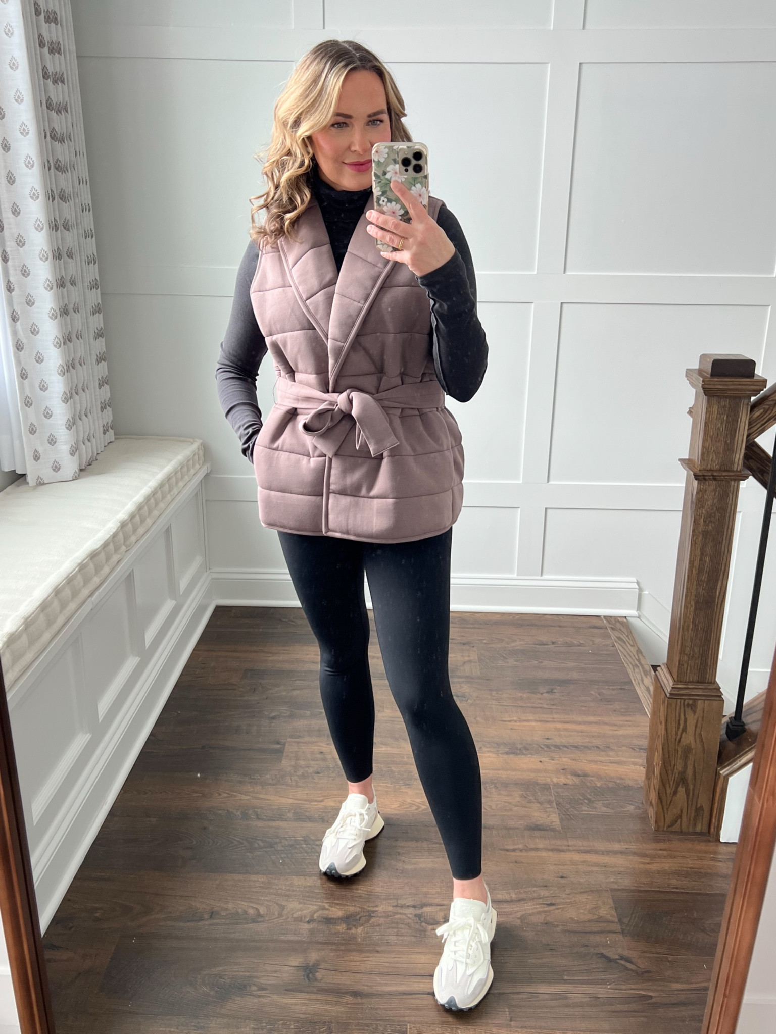 Today’s outfit. Comfy, casual but polished. Obsessed with this new soft puffy vest from Spanx! It runs small. I’m wearing a size large. I also bought it in black. Wearing spanx leggings as well in size medium. This free people turtleneck is soooo soft and a longer length which I appreciate.  Wearing size medium. And I received several compliments on my shoes, especially the neutral color palette. 


#LTKOver40 #LTKActive #LTKShoeCrush