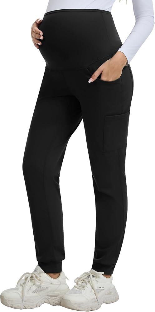 QBK Maternity Jogger Scrub Pants for Women, High-Rise Stretch Belly Panel, Pregnancy Work Uniform... | Amazon (US)
