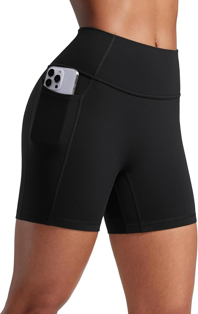 CRZ YOGA Secretsculpt Butterlift Biker Shorts Pockets 5'' - No Front Seam Womens High Waist Worko... | Amazon (US)