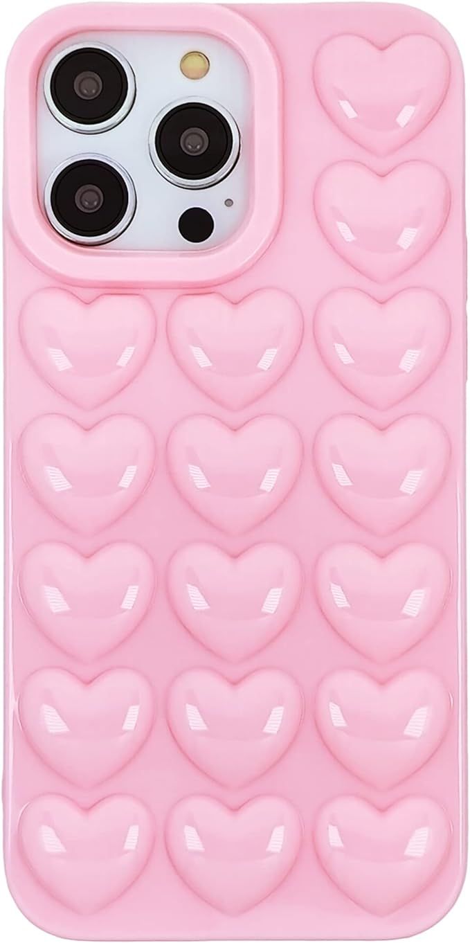 iPhone 15 Case for Women, 3D Pop Bubble Heart Kawaii Gel Cover, Cute Girly for iPhone15 6.1 inch ... | Amazon (US)