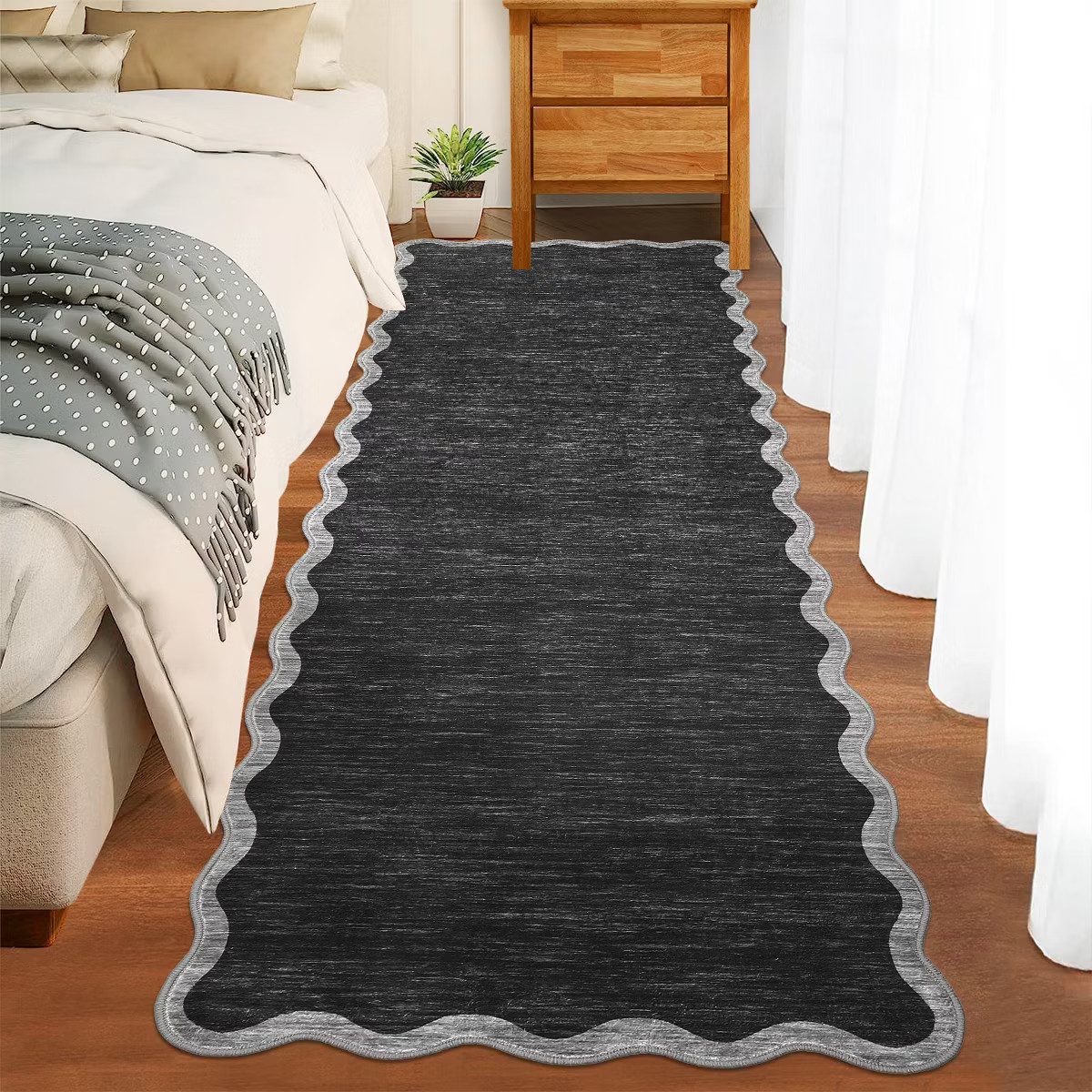 Scalloped Edge Area Rugs for Living Room Bedroom Modern Washable Rug Soft Non Slip Low Pile Accen... | Target