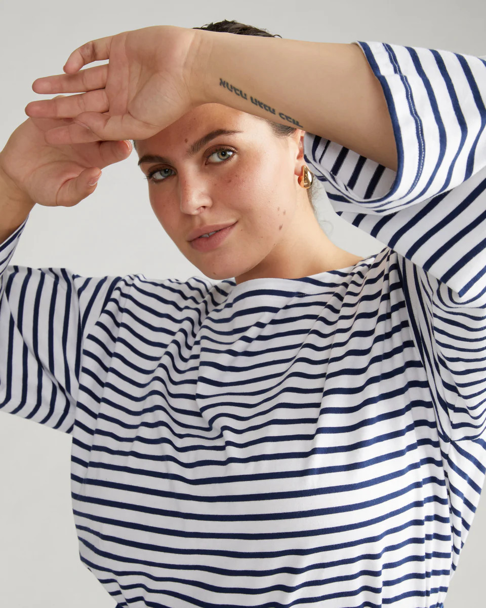 Montauk Breton Stripe Bell Sleeve TopWhite/Cenote Stripe | Universal Standard